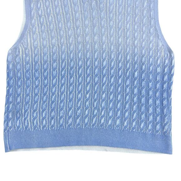 Zara Cable Knit Sleeveless V-Neck Cardigan Sweater Vest Men's Size L Light Blue - Picture 4 of 5
